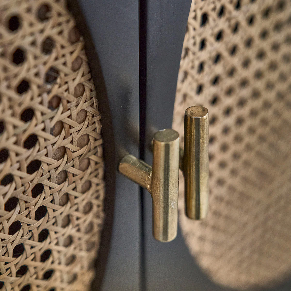 Buffet en manguier massif noir et cannage 100 cm - Image 4