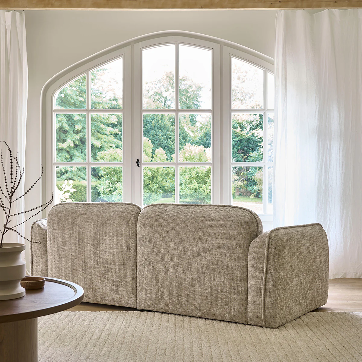 Canapé droit 3 places en velours texturé beige - Image 4