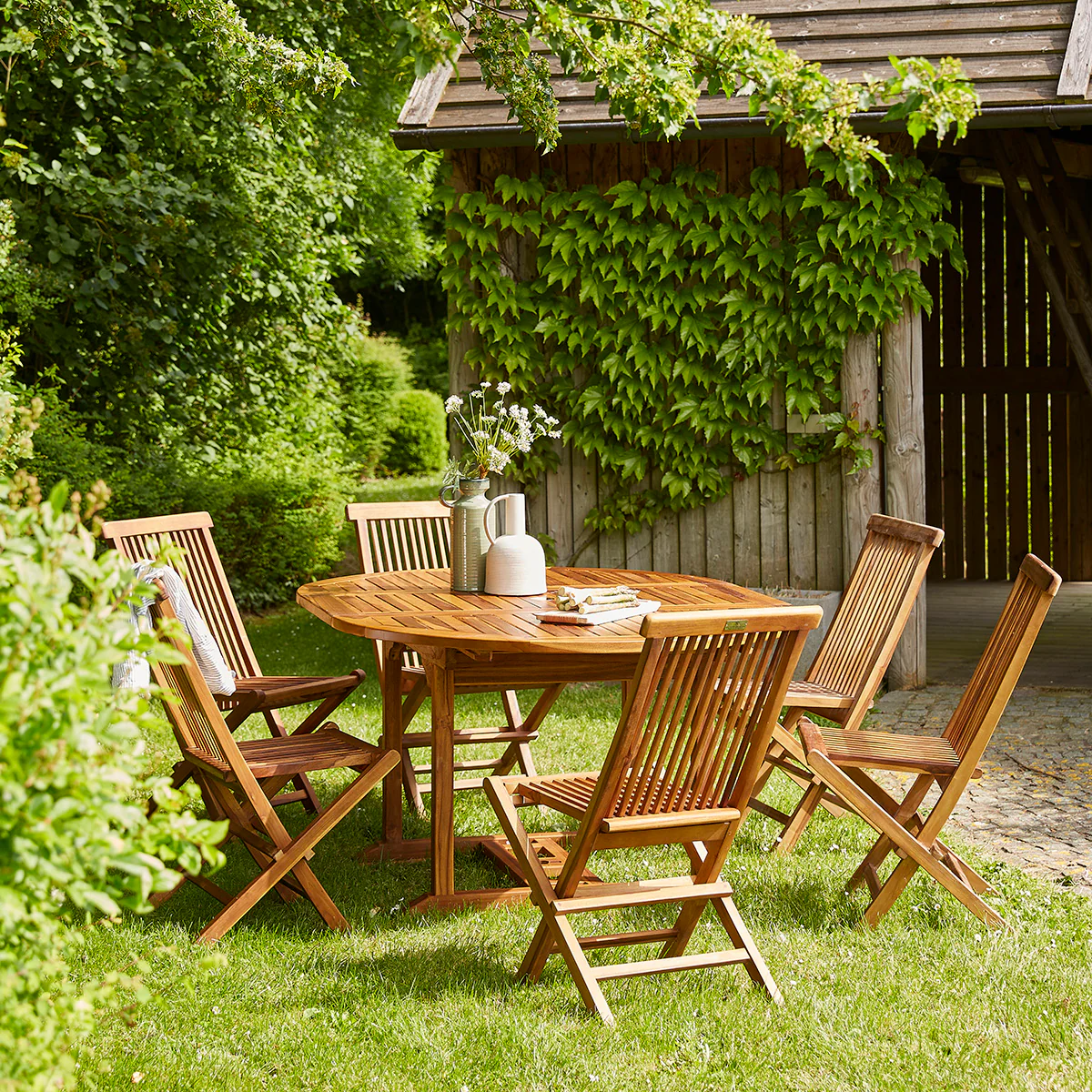 Chaise de jardin en teck huilé massif pliante (lot de 2) - Image 6