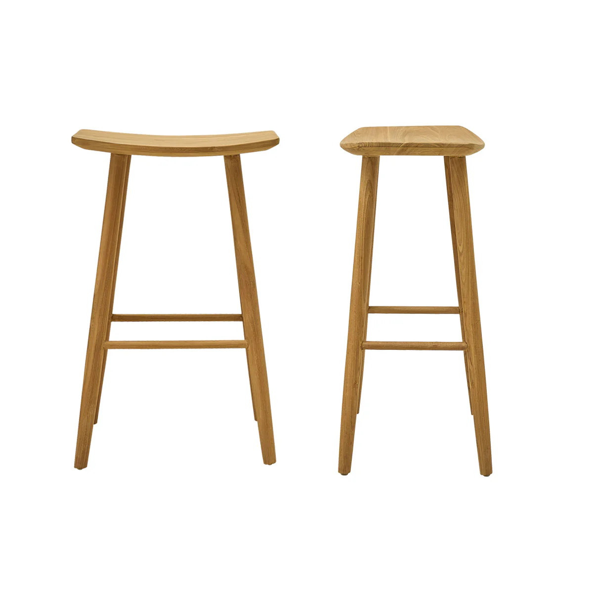 Lot de 2 tabourets de bar en teck massif 75 cm - Image 2