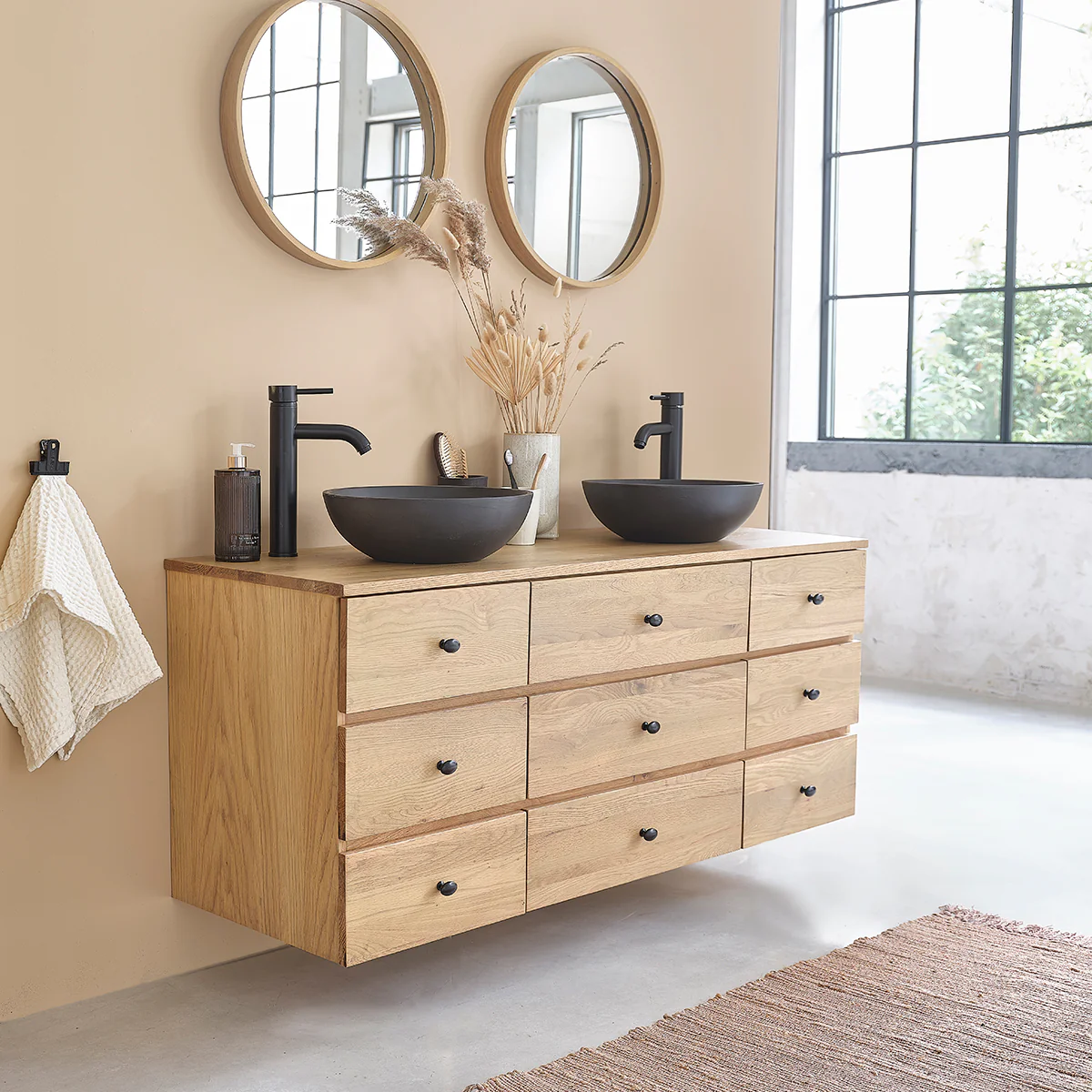 Meuble sous vasque en chêne massif suspendu 140 cm - Image 3