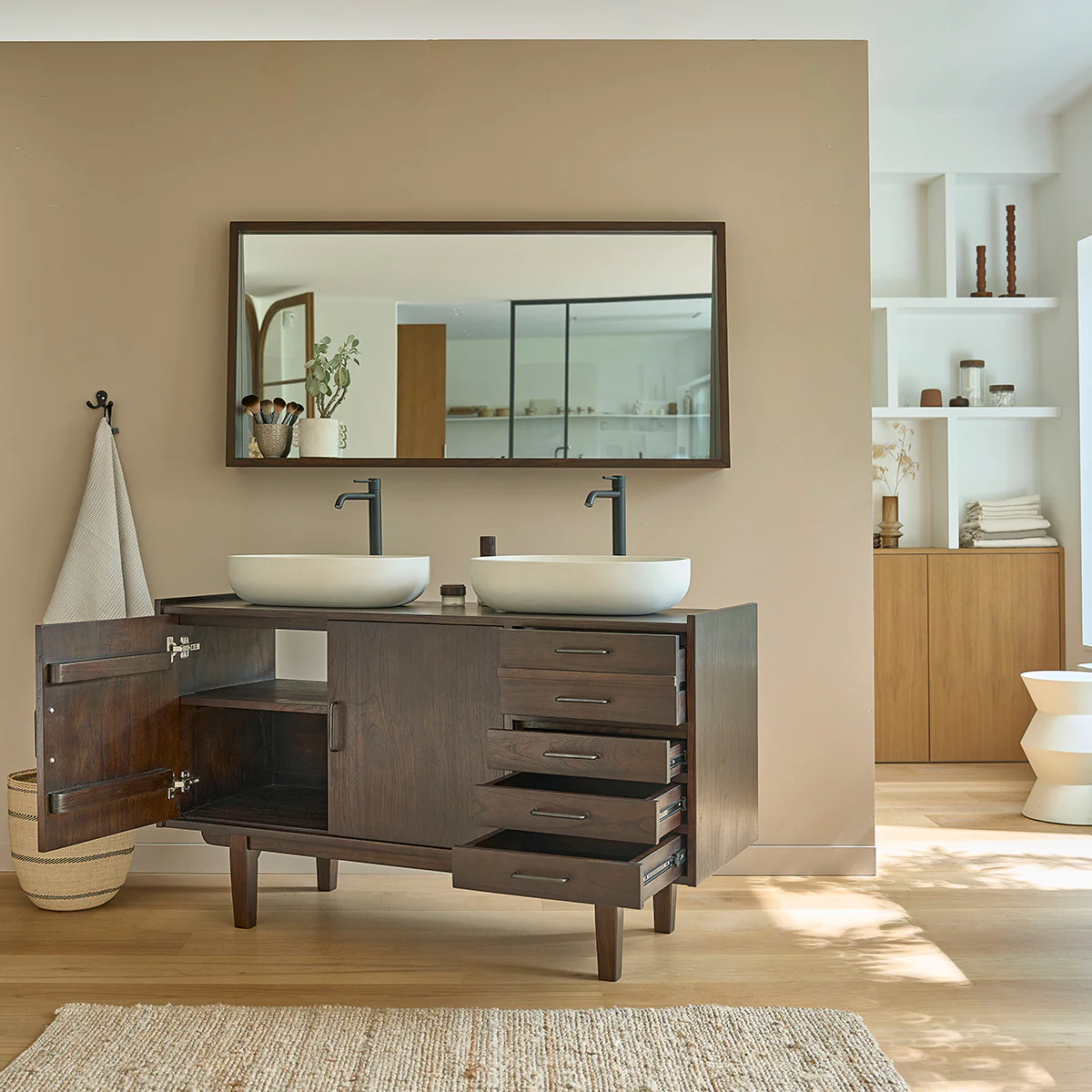 Meuble de salle de bain en mindi massif 135 cm - Image 3