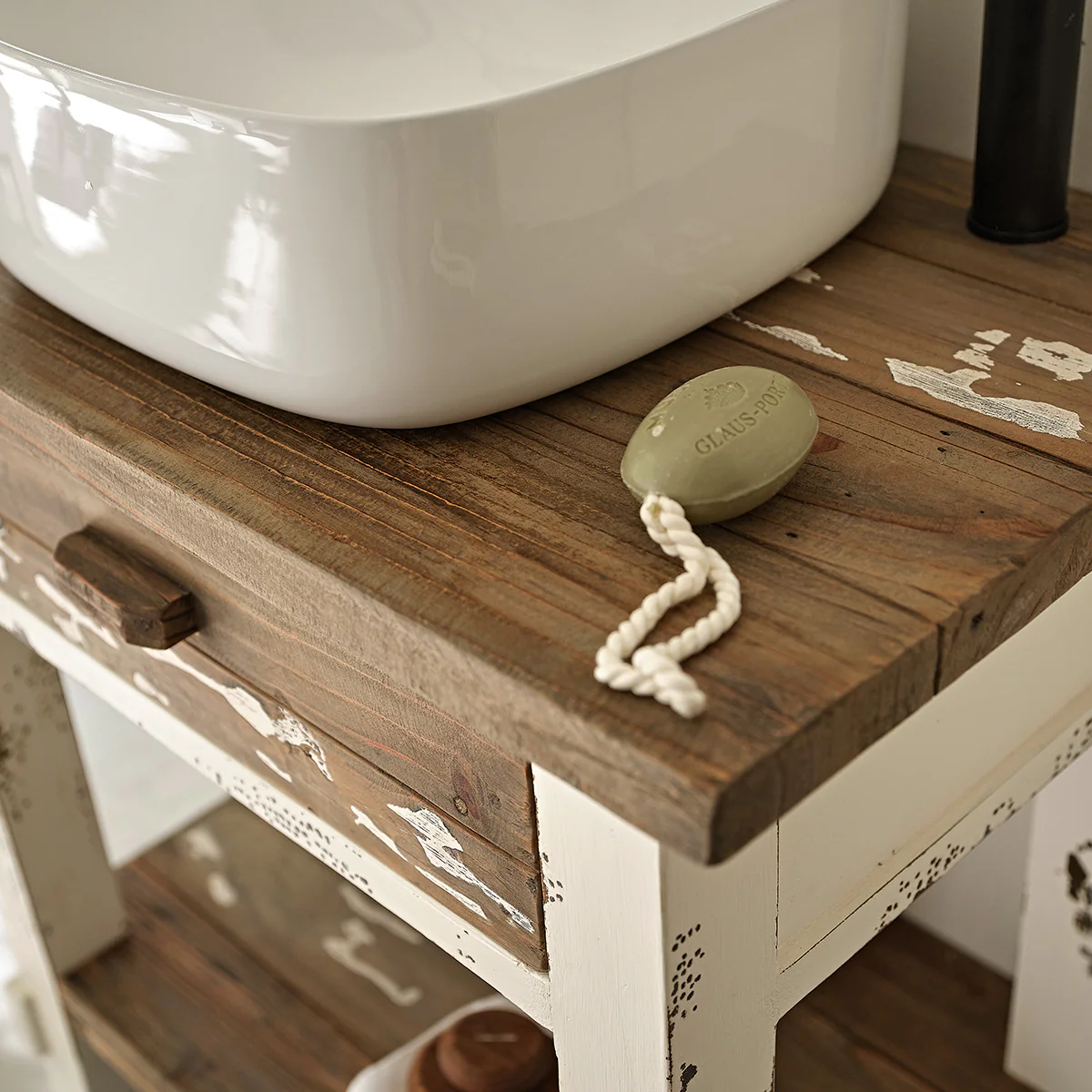 Meuble sous vasque en bois recyclé massif 80 cm - Image 5