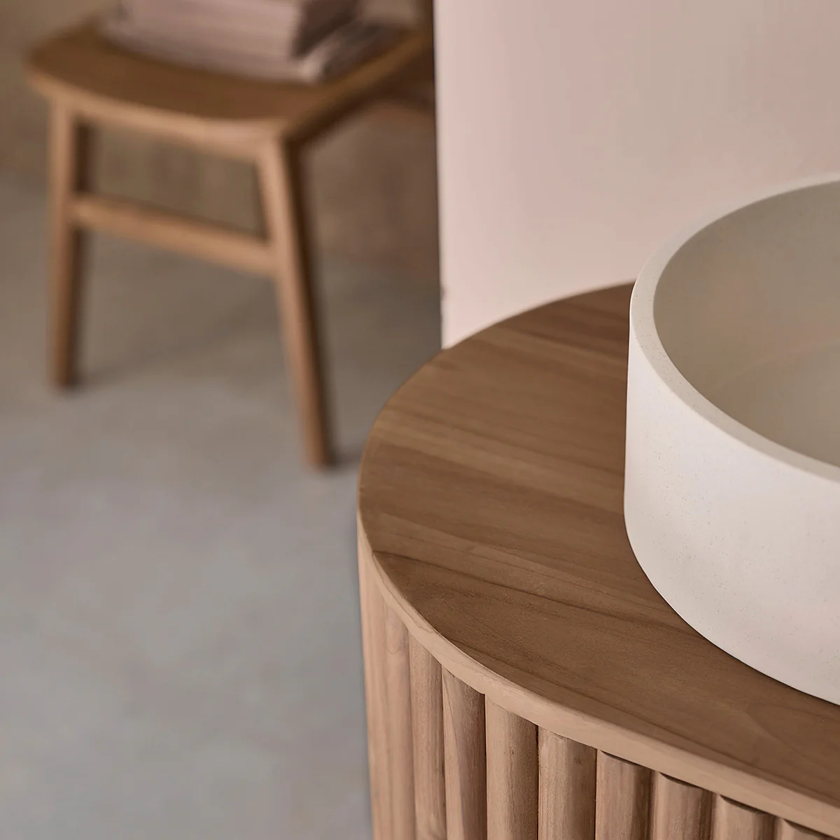 Meuble de salle de bain en teck massif suspendu 140 cm - Image 4