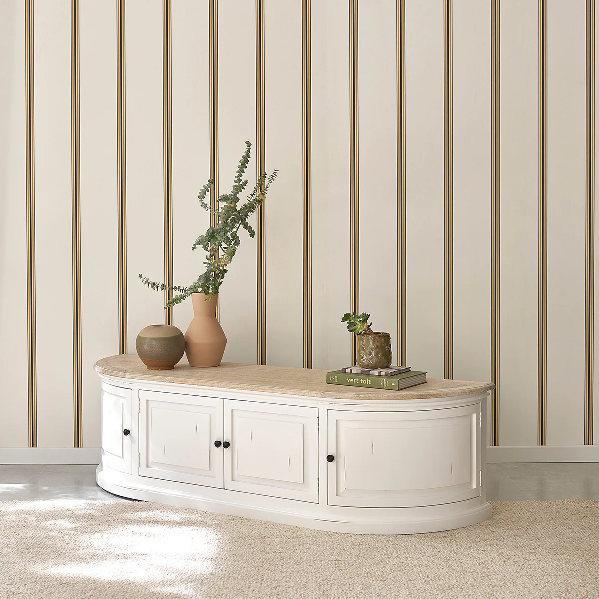 Meuble TV en bois d'acajou et teck blanc 160 cm - Image 3