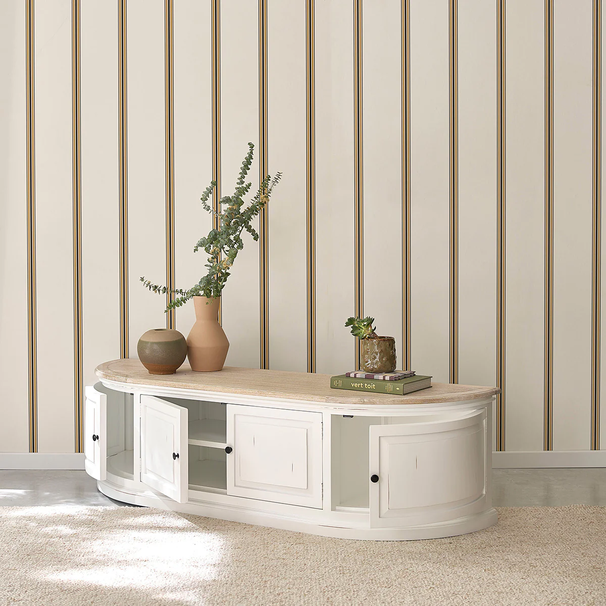 Meuble TV en bois d'acajou et teck blanc 160 cm - Image 4