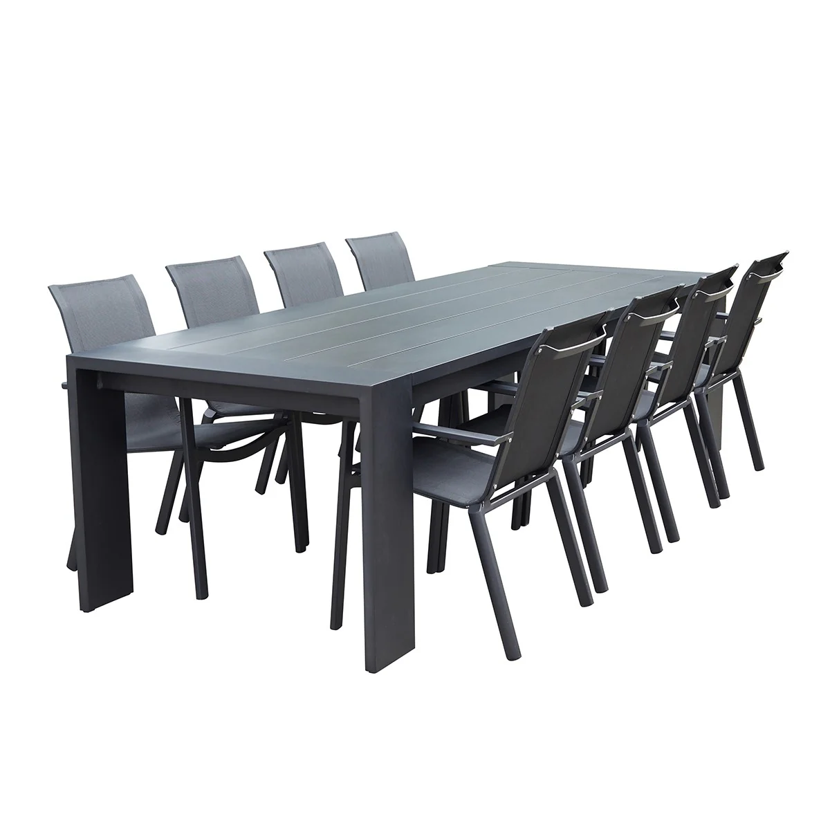 Salon de jardin en aluminium et textilène noir 8 pers. - Image 2