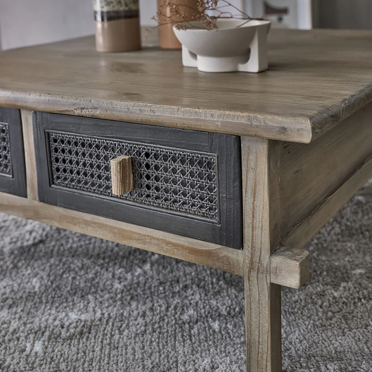 Table basse en bois recyclé massif 100 cm - Image 5